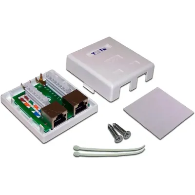 Розетка настенная, 2 порта RJ-45 категории 6, STP, белая
