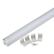 Профиль угловой алюминиевый UFE-K06 SILVER/FROZEN 200 POLYBAG с матовым рассеивателем, 200 см. 2 заглушки+4 крепежа в/к.