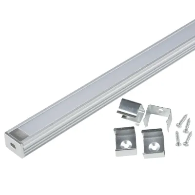 Накладной алюминиевый профиль с матовым рассеивателем, UFE-K10 SILVER/FROZEN 200 POLYBAG 200 см. 2 заглушки+4 крепежа в/к.