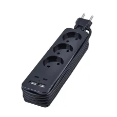 Удлинитель Travel шнур 1,8м 3 гнезда 10А без заземления 2 USB+2 TYPE C 3,1А черный ТМ S-CT3-1,8UC BLACK
