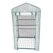 Парник-стеллаж для рассады UGH-R10 H125 GREEN/WHITE  3 полки, 60x40x125см. Металлическая труба в ПВХ, цвет зеленый. Тент из армированного полиэтилена 135г/м2, 