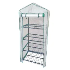 Парник-стеллаж для рассады UGH-R20 H160 GREEN/WHITE  4 полки, 70x50x160см. Металлическая труба в ПВХ, цвет зеленый. Тент из армированного полиэтилена 135г/м2, 