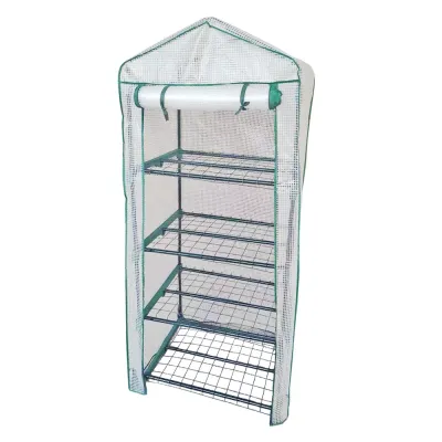 Парник-стеллаж для рассады UGH-R20 H160 GREEN/WHITE  4 полки, 70x50x160см. Металлическая труба в ПВХ, цвет зеленый. Тент из армированного полиэтилена 135г/м2, 