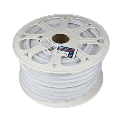 Лента светодиодная гибкая герметичная ULS-N21-2835-120LED/m-8mm-IP67-220V-8W/m-50M-WW. NEON. Бобина 50 м. Теплый белый свет (3000К)