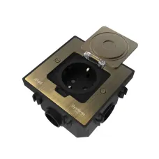 Лючок MultiDeS с розеткой 2К+З 16А/250В IP44 с монтажной коробкой для бетонных полов Античная латунь тип MDK21