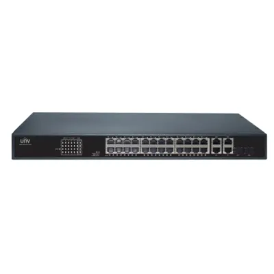 Коммутатор неуправляемый 24x1Гбит/с (RJ45 с PoE+), 2x1Гбит/с (Combo) 370Вт