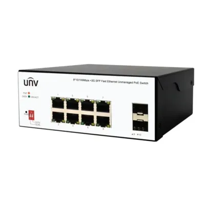 Коммутатор неуправляемый промышленный с обл. упр. 8x100Мбит/с (RJ45 с PoE+), 2x1Гбит/с (RJ45) + 2x1Гбит/с (SFP) 120Вт