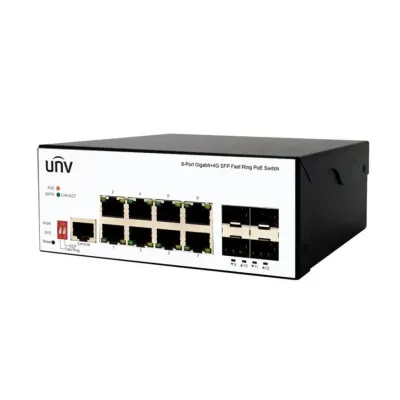 Коммутатор управляемый L2 промышленный с обл. упр. 8x1Гбит/с (RJ45 с PoE+), 4x1Гбит/с (SFP) 120Вт