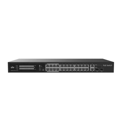 Коммутатор неуправляемый 24x100Мбит/с (RJ45 с PoE+), 2x1Гбит/с (Combo) 250Вт