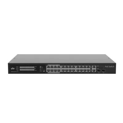 Коммутатор неуправляемый 24x100Мбит/с (RJ45 с PoE+), 2x1Гбит/с (Combo) 370Вт