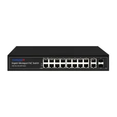 Коммутатор управляемый L2 16x1Гбит/с (RJ45 с PoE+), 2x1Гбит/с (RJ45) + 2x1Гбит/с (SFP) 300Вт