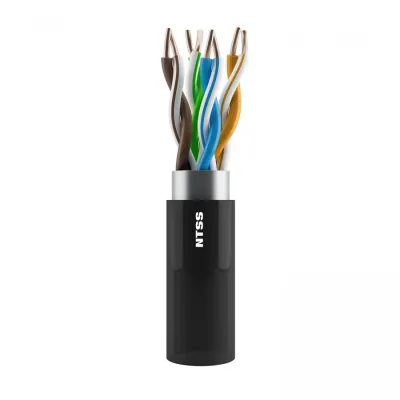 Витая пара U/UTP кат 5e 4 пары 24 AWG одножильный PE внешний черный 305м
