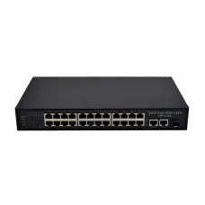 Коммутатор неуправляемый 24x100Мбит/с (RJ45 с PoE+), 2x1Гбит/с (RJ45) + 1x1Гбит/с (SFP) 300Вт