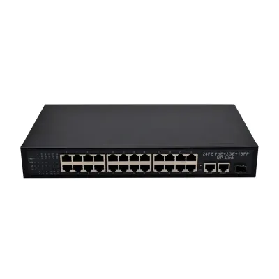 Коммутатор неуправляемый 24x100Мбит/с (RJ45 с PoE+), 2x1Гбит/с (RJ45) + 1x1Гбит/с (SFP) 300Вт