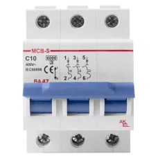 Выключатель автоматический ВА47-MCB-S-3P-C10-AC 3P/10A/C/6кА