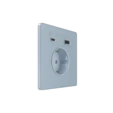 Розетка С/У с ЗК и зар.устр.USB А+С 20Вт (250В, 16А, защит.шторки), Стальное небо , Systeme Infinity