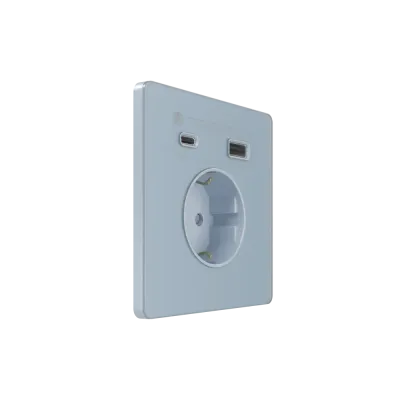 Розетка С/У с ЗК и зар.устр.USB А+С 20Вт (250В, 16А, защит.шторки), Стальное небо , Systeme Infinity