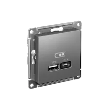 РОЗЕТКА USB ATLASDESIGN A+С, 5В/2,4 А, 2х5В/1,2 А, механизм, СТАЛЬ