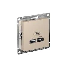 ATLASDESIGN USB РОЗЕТКА A+С, 5В/2,4А, 2х5В/1,2А, механизм, ПЕСОЧНЫЙ