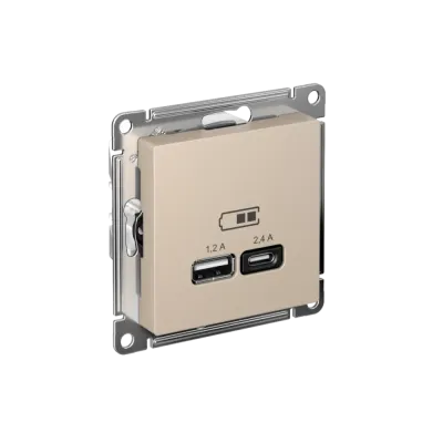 ATLASDESIGN USB РОЗЕТКА A+С, 5В/2,4А, 2х5В/1,2А, механизм, ПЕСОЧНЫЙ