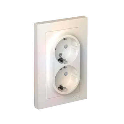 Розетка ATLASDESIGN двойная с заземлением со шторками 16А в сборе жемчуг