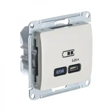 GLOSSA USB РОЗЕТКА тип-C 65W высокоскор.заряд. QC, PD, механизм, БЕЖЕВЫЙ