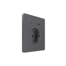Розетка С/У с ЗК и зар.устр.USB А+С 20Вт (250В, 16А, защит.шторки), Вулканический пепел , Systeme Infinity