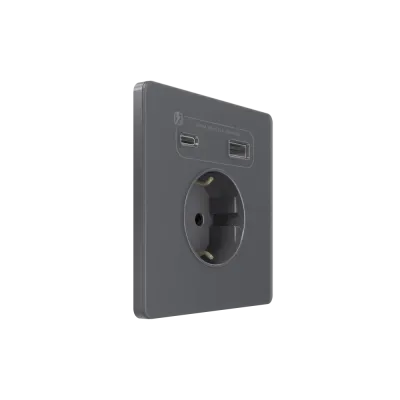 Розетка С/У с ЗК и зар.устр.USB А+С 20Вт (250В, 16А, защит.шторки), Вулканический пепел , Systeme Infinity