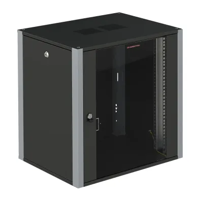 Шкаф телекоммуникационный настенный 19' 6U дверь стекло IP20. 600x350x315mm(ШхГхВ) цвет черный(RAL 9004/RAL7000)