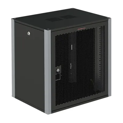 Шкаф телекоммуникационный настенный 19' 15U дверь перфорированная IP20. 600x600x720mm(ШхГхВ) цвет черный(RAL 9004/RAL7000)