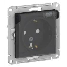 ATLASDESIGN AQUA РОЗЕТКА с заземлением со шторкамис прозрачной крышкой, 16А, IP44, механизм, КАРБОН