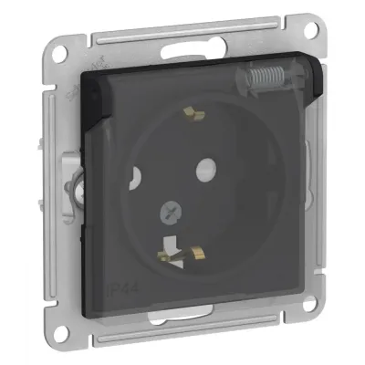 ATLASDESIGN AQUA РОЗЕТКА с заземлением со шторкамис прозрачной крышкой, 16А, IP44, механизм, КАРБОН