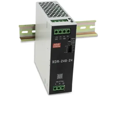 Источник питания AC-DC, 240Вт, ККМ, вх.85…305В AC, 47…63/80…431В DC, вых.24В/10A, (пиковый 15А), рег.  вых 24…29В, изол.3000В AC, в кожухе на DIN-рейку 40х125.2х116мм,-40…+85°С,
