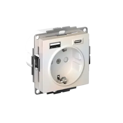 ATLASDESIGN РОЗЕТКА 16А c 2 USB A+C, 5В/2,4А/3,0А, 2х5В/1,5А, механизм, ЖЕМЧУГ