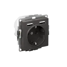 ATLASDESIGN РОЗЕТКА 16А с 2 USB A+A, 5В/2,4А, 2х5В/1,2А, механизм, БАЗАЛЬТ