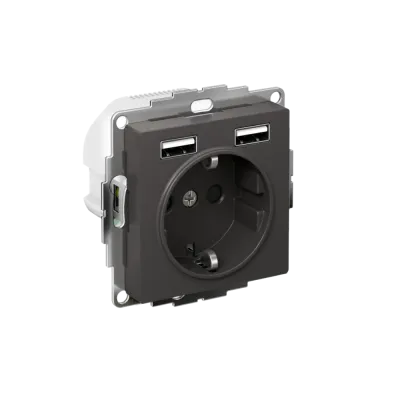 ATLASDESIGN РОЗЕТКА 16А с 2 USB A+A, 5В/2,4А, 2х5В/1,2А, механизм, БАЗАЛЬТ