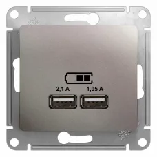 Розетка GLOSSA USB A+A 5B/2100mA 2х5В/1050мА механизм платина