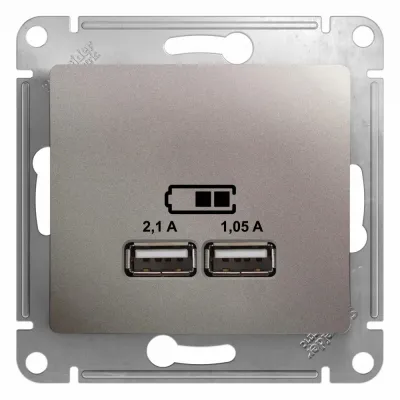 Розетка GLOSSA USB A+A 5B/2100mA 2х5В/1050мА механизм платина