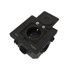 Лючок MultiDeS с розеткой 2К+З 16А/250В IP44 с монтажной коробкой для бетонных полов Чёрный матовый тип MDK21