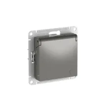 ATLASDESIGN РОЗЕТКА с заземл. со шторк. с крышкой,16А,IP20, быстрозажимные клеммы, СТАЛЬ