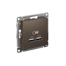 Розетка ATLASDESIGN USB 5В 1 порт x 2,1 А 2 порта х 1,05 А механизм мокко
