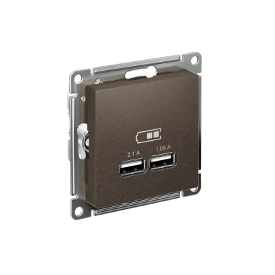 Розетка ATLASDESIGN USB 5В 1 порт x 2,1 А 2 порта х 1,05 А механизм мокко