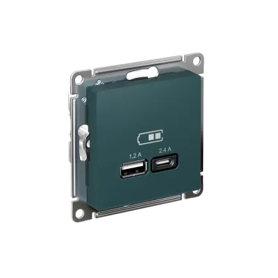 РОЗЕТКА USB ATLASDESIGN A+С, 5В/2,4 А, 2х5В/1,2 А, механизм, ИЗУМРУД