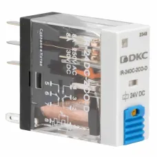Реле миниатюрное промышленное, 2CO, коммутируемый ток 8 А, AgSnO, напряжение 110V DC, опция – тест-кнопка+светодиод+защитный диод