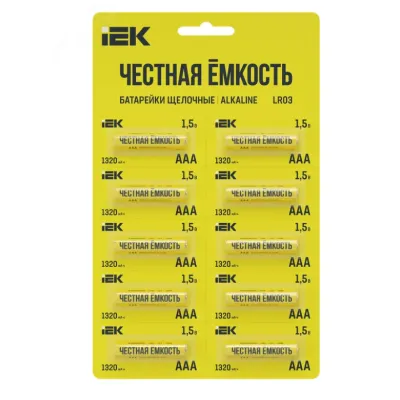 Батарейка щелочная Alkaline LR03/AAA (10шт/отрывной блистер) IEK
