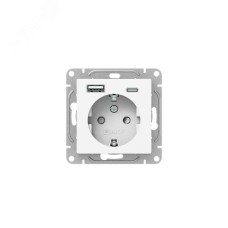 Механизм розетки с USB-A+С - 2шт, 16А, с заземлением, со шторками, белый Эпика EKF