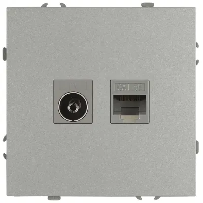 Розетка скрытого монтажа в рамку комбинированная RJ45+TV IP20 алюминий 15-3110-03 Galaxy