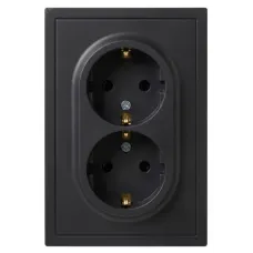 Розетка скрытого монтажа в рамку с заземлением двойная 2X2P+E Schuko со шторками IP20 16А-250В антрацит 15-2105-05 Galaxy
