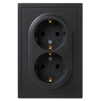 Розетка скрытого монтажа в рамку с заземлением двойная 2X2P+E Schuko со шторками IP20 16А-250В антрацит 15-2105-05 Galaxy
