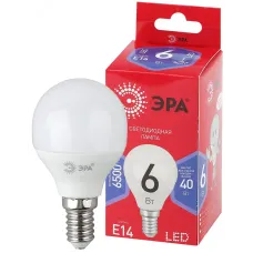 Лампочка светодиодная ЭРА RED LINE LED P45-6W-865-E14 R E14 / Е14 6Вт шар холодный дневной свет
